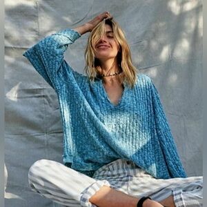 Free People Baja Babe Hacci Blue Hooded Pullover Sweaterer XS